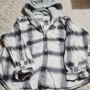 American Eagle Outfitters Plaid Button Down Shirt - Black and White